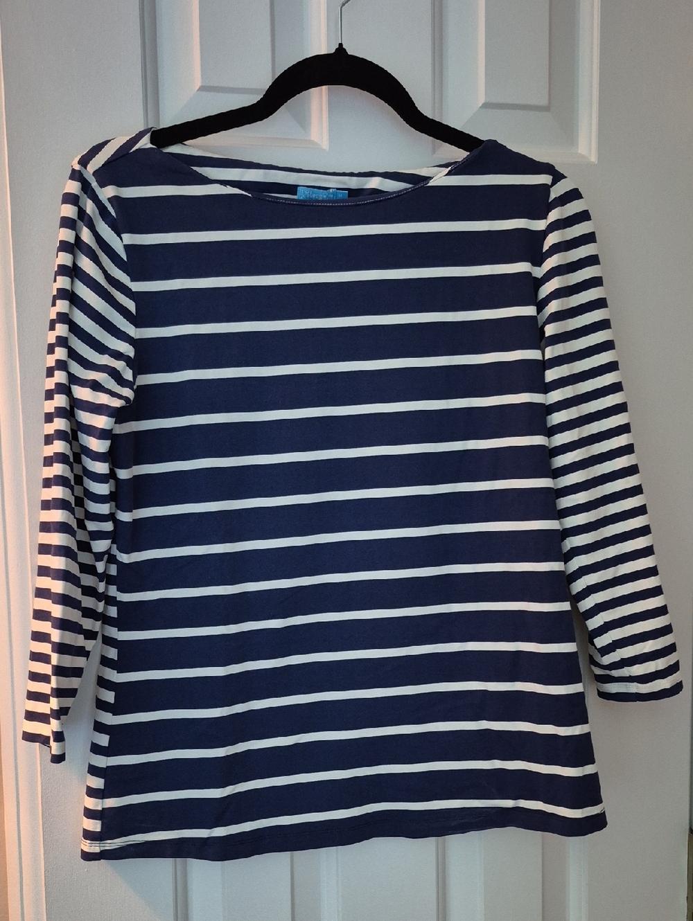 J. McLaughlin Navy and White Striped Boatneck Long-Sleeve Tee